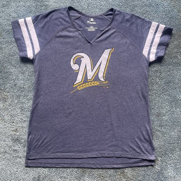 Milwaukee Brewers Women’s Large V-Neck T-Shirt Blue Short Sleeve MLB Baseball - Picture 7 of 8